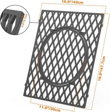 Чавунна решітка Onlyfire зі знімною круглою вставкою, для газового гриля Weber Genesis 2022 E/S 325, E/S/EPX 335, E/S/SPX-435, для серії Genesis 300&400 (потрібна решітка Weber Crafted), 42x47,7 см 4247 см