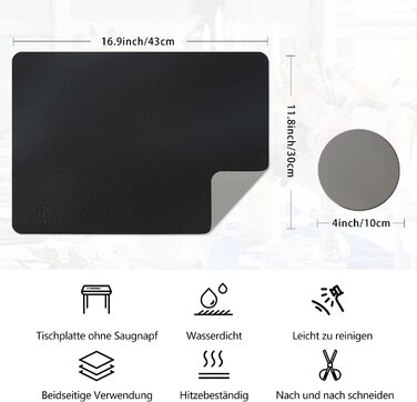 Набір з 6 підкладок під тарілки HELI MIAO, шкіряні, 43x30 см, чорний+сірий