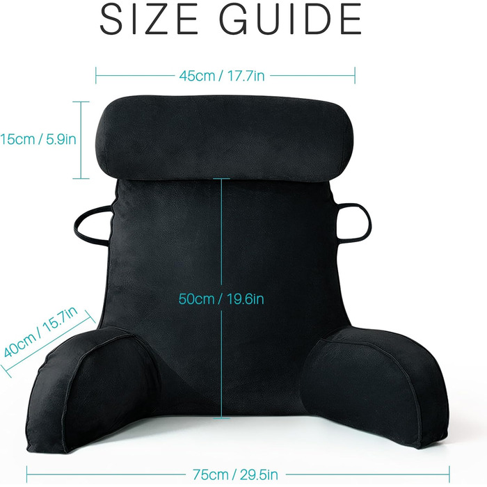 М'яке крісло-мішок для читання з велюру, для дорослих, з підтримкою спини та підлокітниками, з кишенею та знімним чохлом (Кофе, Чорний)