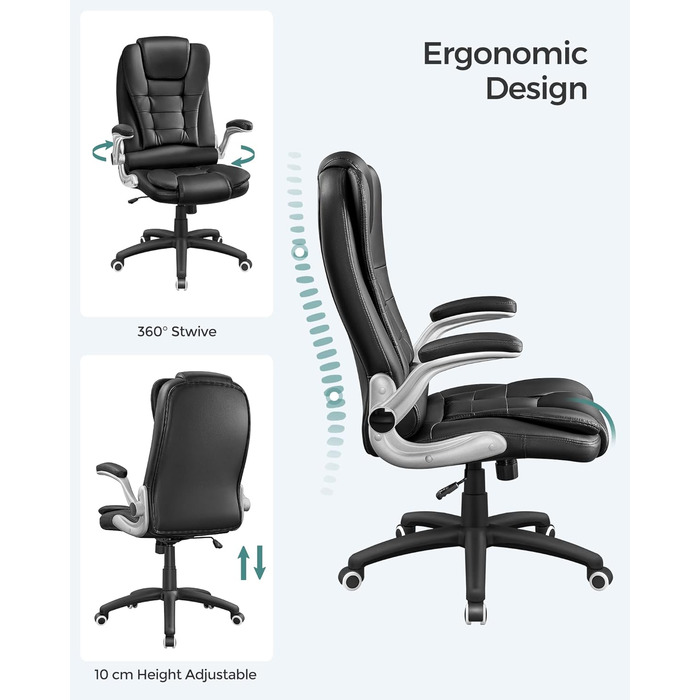 Офісний стілець SONGMICS Ergonomischer Bürostuhl, регульований, чорний, OBG21B, 52 x 53 x 122 см