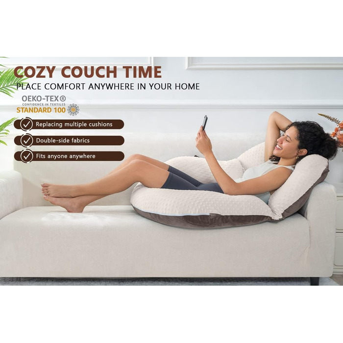 Подушка для читання INSEN, спинка для сидіння в ліжку, для читання, розслаблення, для дорослих, матерів та дітей, подушка для пресу, для ліжка (горизонтальна, вельветовий коричневий, базова)