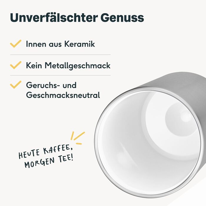 Термокружка Silberthal 350 мл з нержавіючої сталі з керамічним покриттям – термокружка для кави з собою, зберігає тепло до 6 годин та холод до 12 годин