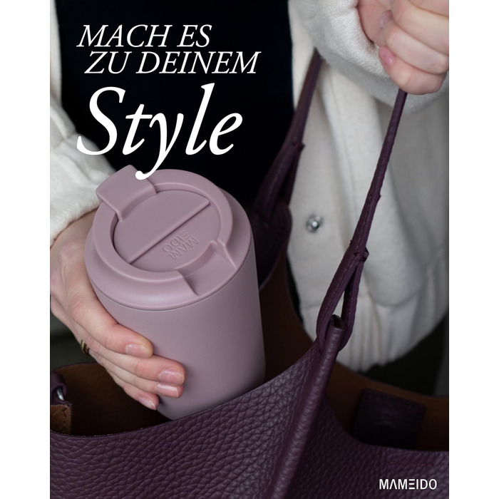 Термокружка MAMEIDO з трубочкою: сталева, подвійні стінки, 350 мл, ізольована, без витоку, для кави з собою (Powder Blush)