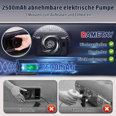 Надувне ліжко Dametay для 2 осіб з електричним насосом, самонадувна, 198x152 см