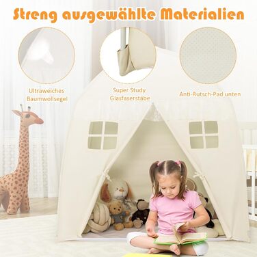 Дитячий ігровий будиночок GOPLUS XL, 143x100x155 см, з сумкою, килимком, дверцятами на блискавці та 4 вікнами, для 2-3 дітей від 3 років (Бежевий)