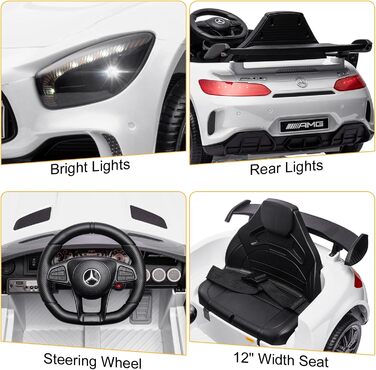 Дитячий електромобіль Mercedes-Benz AMG 12V, 2 двері, пульт, MP3, LED, білий