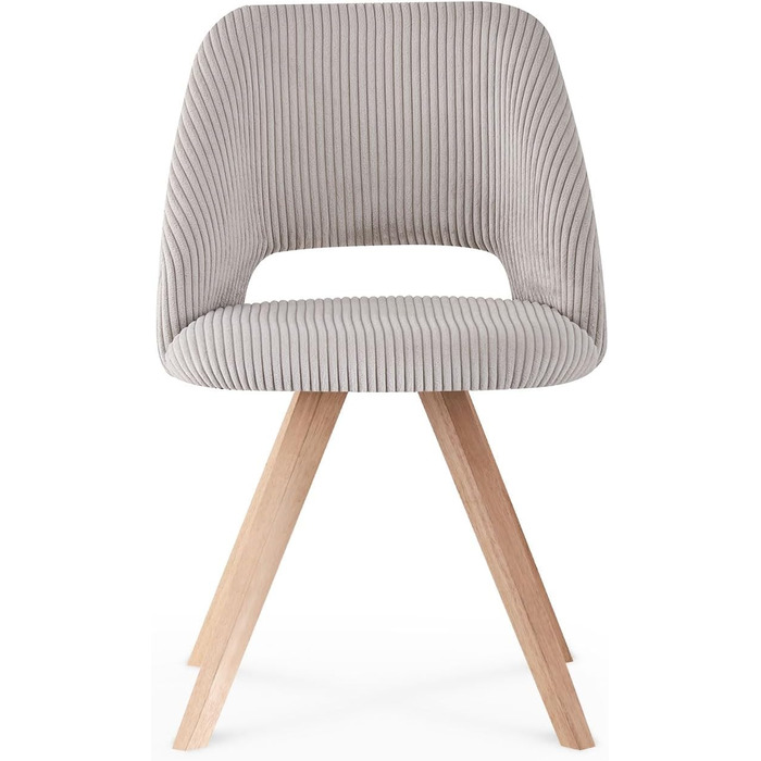Набір з 2 стільців для їдальні B&D home® Vicky – оббивка з тканини Cord, сірий колір, ергономічна спинка, дерев'яні ніжки, дизайн модерн-кантрі для кухні, їдальні та вітальні