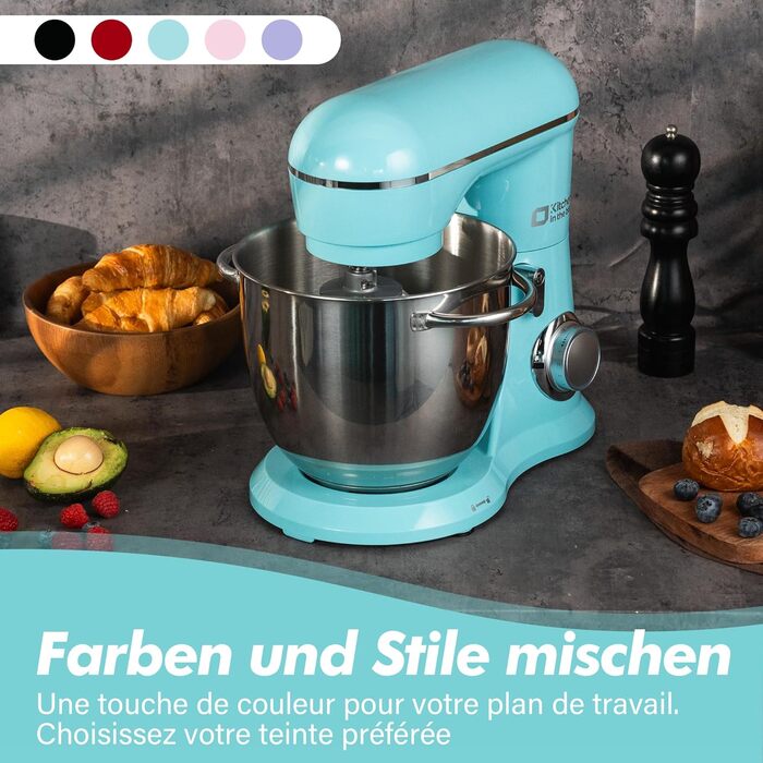 Кухонний комбайн Kitchen in the Box: 6 л, блакитний, з місткістю 3.5 л, 10 швидкостей, міксер, насадки для тіста та збивання