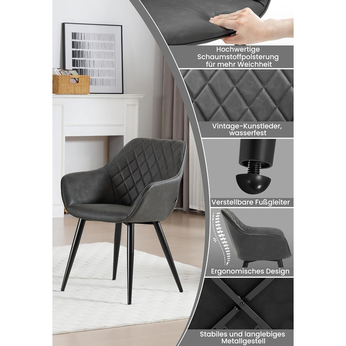 Крісла для їдальні WOLTU, 2 шт. в наборі, для кухні та вітальні, з м'якими сидіннями та підлокітниками, зелені, метал, штучна шкіра BH153gn-2