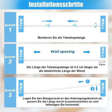 Штанга для карниза без свердління 76-200 см, телескопічна, для душу, одягу, вікна, кухні, шафи (біла)
