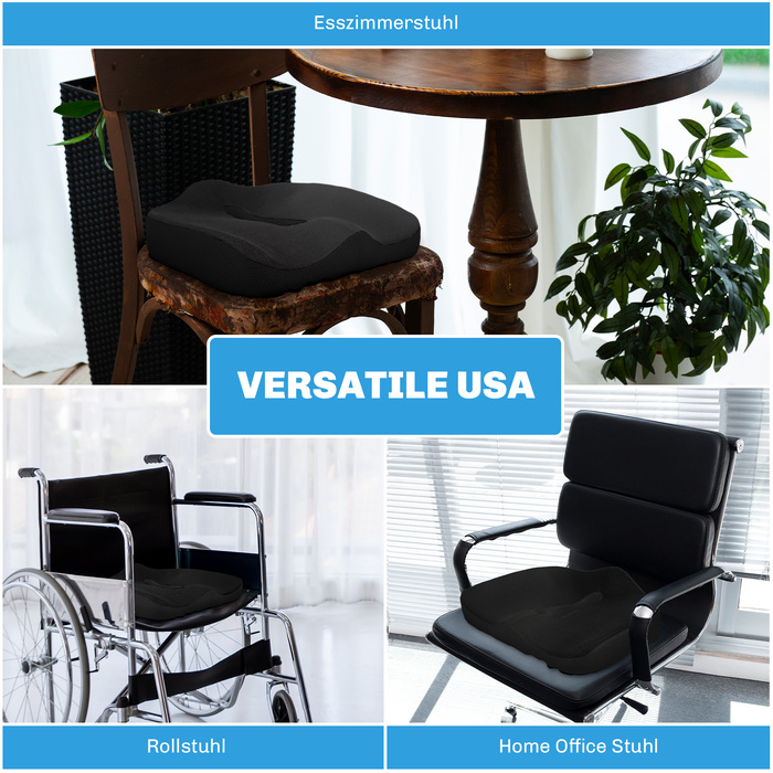 Подушка для сидіння, ергономічна, з дихаючою оббивкою, нековзна, розмір 44x39x13 см, чорного кольору