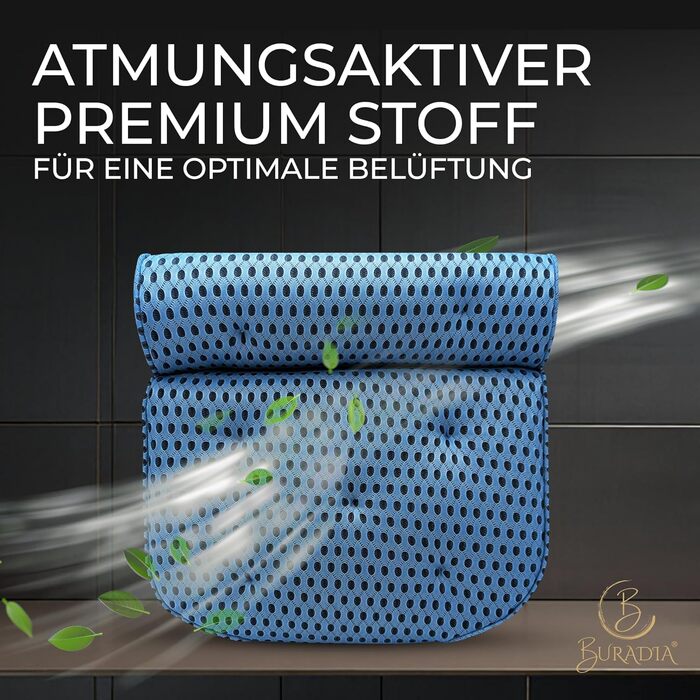 Подушка для ванни з сіткою для прання - Максимальний комфорт та розслаблення з новітньою технологією Air Mesh. Подушка для ванни з 7 міцними присосками. Подушка для шиї/голови (світло-блакитна)