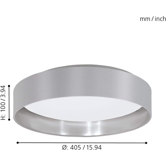 Настільна лампа EGLO Maserlo, текстильна приліжкова лампа на 1 полум'я зі сталі та тканини, колір матовий нікель, сірий, сріблястий, цоколь E27, вкл. вимикач (стельовий світлодіодний світильник Ø 40,5 см)