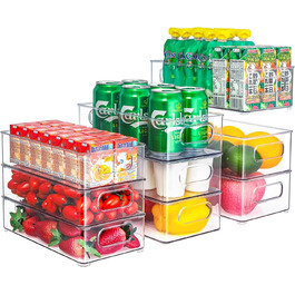 Лінійний органайзер для холодильника, Штабельований набір з 9 предметів (3 розміри), високоякісний Контейнер для зберігання в коморі з ручкою, прозорий з