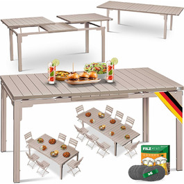 Розсувний садовий стіл KESSER® 180/240x90 см, на 8 осіб, з металевим каркасом та стільницею з HDPE, вологостійкий, UV-стійкий, з 6 підставками