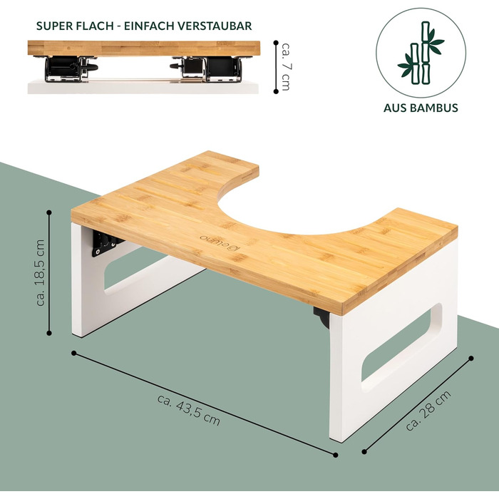 Пуф-стільчик для туалету Eluno з бамбука, білий: складаний, антиковзкий, для дорослих та дітей, полегшує при запорах та здутті