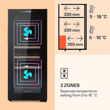 Витримайте вино з комфортом: Витримайте вино з Klarstein Bovella 18 Duo+ - 50л, 2 зони, скляні двері