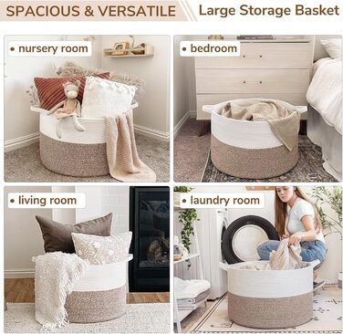 Корзина для зберігання TIMEYARD, корзина для дитячої кімнати, велика корзина для білизни, корзина для ялинки, корзина для ковдр та іграшок, плетена корзина, 55x35 см, оливковий колір