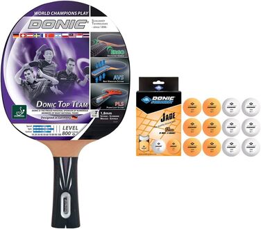 Ракетка для настільного тенісу Donic з черепахою Top Team 800, ручка AVS & PLS, губка 1,8 мм, Покриття Vari Slick-ITTF, 754198 (комплект з м'ячем для настільного тенісу, 12 шт.)