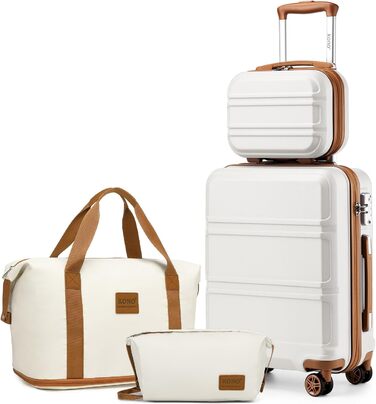 Набір валіз KONO 4 в 1: велика, ручна, косметичка та сумка для подорожей (кремово-білий)