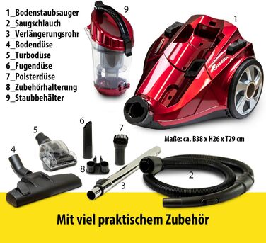 Пилсос Carrera з HEPA-фільтром, 800W, червоний – пилосос для підлоги з кабелем, компактний