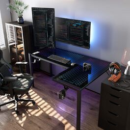 Ігровий стіл EUREKA ERGONOMIC з RGB-підсвічуванням 110 см - скляний комп'ютерний стіл для геймерів з керуванням через додаток