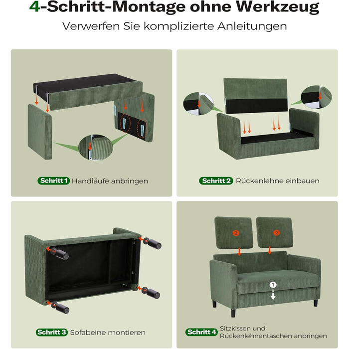 Зручне дитяче ліжко-софа 2 місця з дерева, 130 см, зелений колір