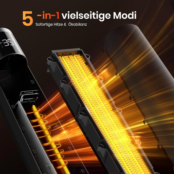 Електричний обігрівач PTC 2000W з керамічним нагрівачем, тихий, з термостатом та пультом дистанційного керування, ECO режим, 70° осциляція, 12h таймер, захист від перегріву та перекидання, чорний, 1 шт.