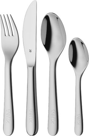 Набір дитячого столового прибору WMF Kinderbesteck 4-частинний, з нержавіючої сталі Cromargan, для дітей від 3 років, з гравіюванням, придатний для миття в посудомийній машині
