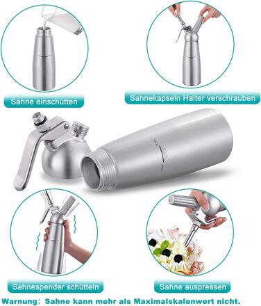 Професійний сифон для збивання вершків з 3 насадками, 500 мл (алюміній)