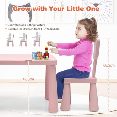Дитячий столик LIFEZEAL з 2 стільцями, рожевий. Дитяча меблі з пластику, стіл і стільці для дівчаток та хлопчиків