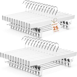 Дерев'яні вішалки для штанів та одягу HOUSE DAY з кліпсами, 25 шт. - білі, 35,5 см, з обертовим гачком