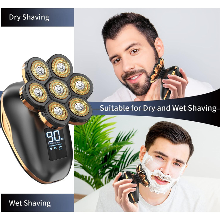 Електробритва Bald Shaver Men 7D, CHLANT 5 в 1 Електрична бритва USB, Волога/Суха, LED дисплей, HM1688