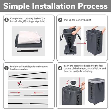 Кошик для білизни на колесах Goodpick 75L з знімним мішком для прання, сірий