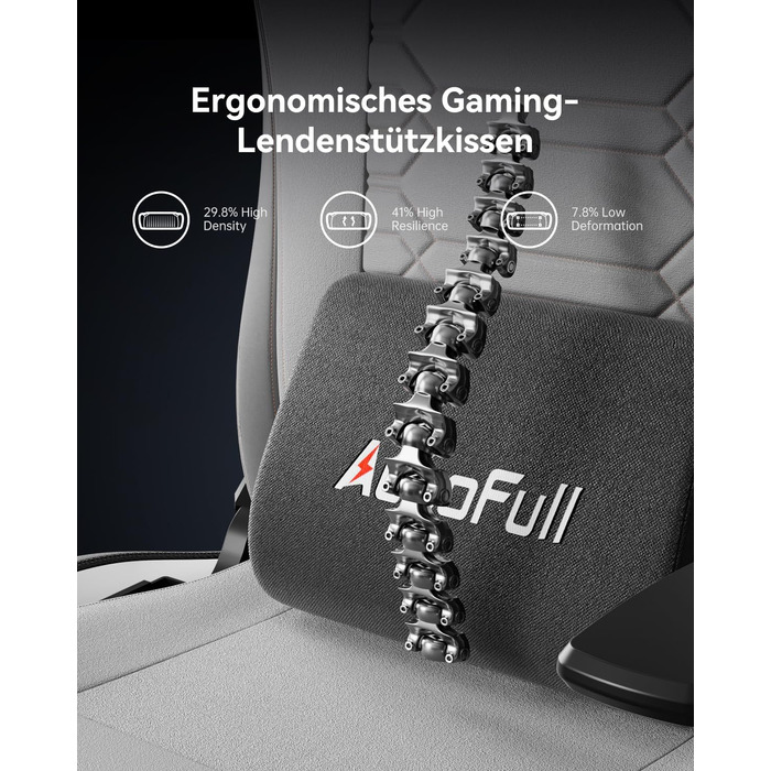 Ігровий крісло AutoFull C3 з ергономічною підтримкою спини | З регульованими підлокітниками, підставкою для ніг, подушками для голови та попереку | Макс. вага 150 кг | Сірий з тканинного покриття
