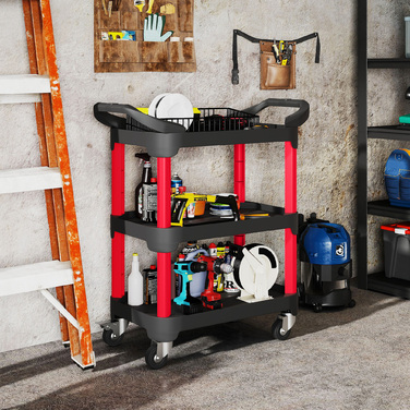 Навісний інструментальний ящик на 3 ящики з боковими ручками, колесами, з пластику, чорного кольору