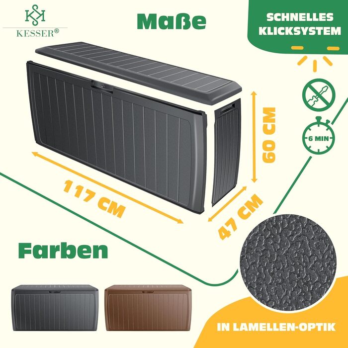 Ящик для подушок KESSER® 290л з колесами, антрацит - садовий контейнер для зберігання, витримує 100 кг