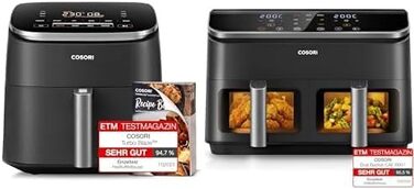 Аерофритюрниця COSORI XXL Turbo Blaze 6 л з 5 режимами швидкості та подвійною камерою