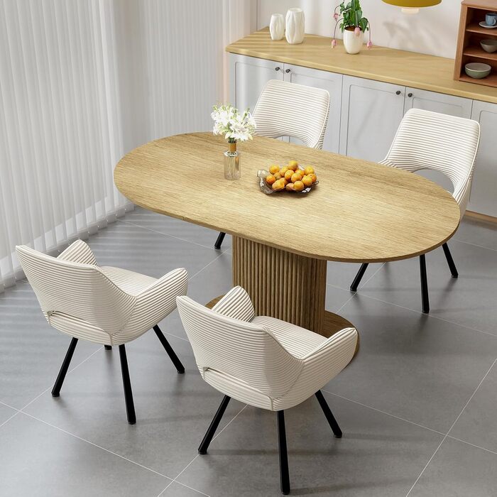 Обідній стіл WAFTING овальної форми, сучасний дизайн, для 4-6 осіб, 160x90x75 см, шпон дуба