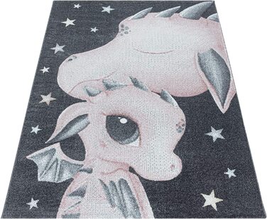 Дитячий килимок Dragon Design Pink - килимок з коротким ворсом Дитяча кімната для дівчаток і хлопчиків Easy Care Soft Pile - Ігровий килимок Дитячий килимок Ігровий килимок Дитяча кімната (160 см Круглий, Рожевий)