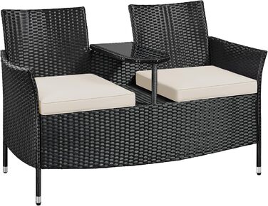 Садовий комплект Yaheetech: двомісна банкетка з столом з поліротангу, чорно-бежевий, 131x65,5x85 см, вантажопідйомність 350 кг