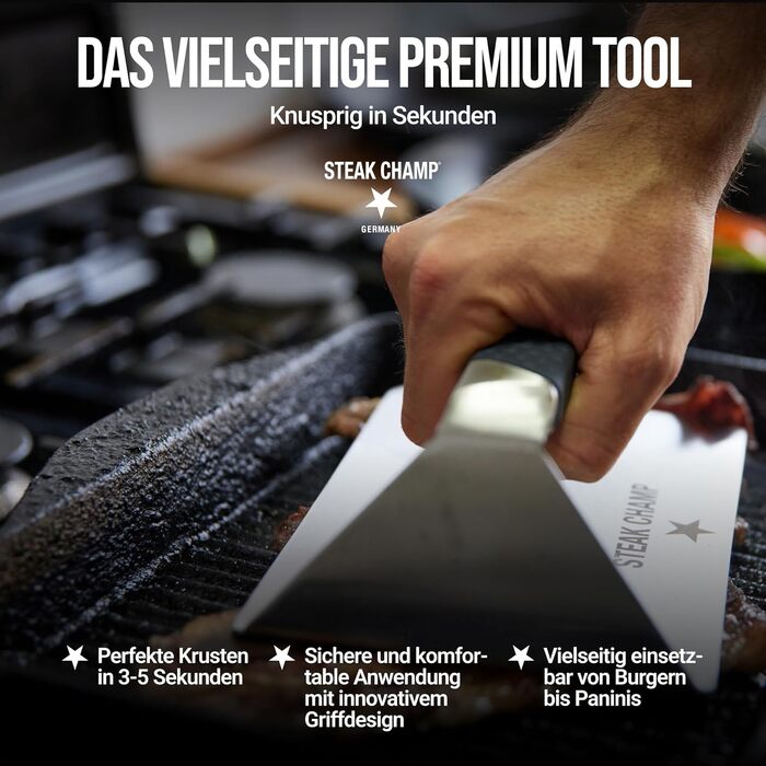 Пресс для бургера та стейка Steakchamp XXL: для хрусткої скоринки, сендвічів та фіксації м'яса, з антиковзним руків'ям