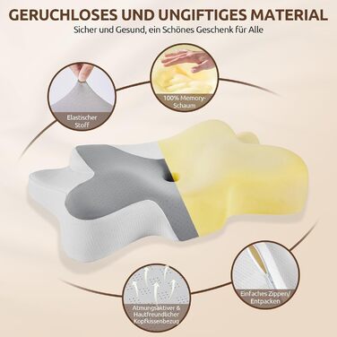 Подушка для шиї Donama з піною з пам'яті, подушка для сну на спині, боці та животі (сіра, 66×37×13 см)