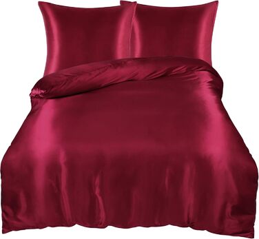 Комплект постільної білизни PiccoCasa Satin 3 шт. и, шовк, червоний, 135x200см 80x80см, на блискавці