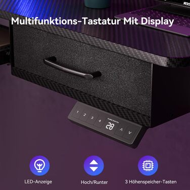 Регульований за висотою стіл Höfer з підставкою для клавіатури, 160x60 см. Стіл для комп'ютера з 2 шухлядами, підставка для монітора для дому/офісу, чорний 160 x 60 см