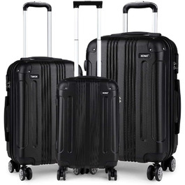 Набір валіз KONO Zwillingsrollen 3шт. M-L-XL, чорний, ABS, з жорстким корпусом