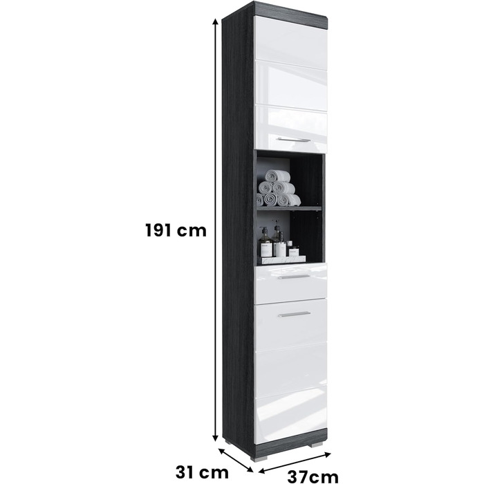 Шафа для ванної кімнати Білий Високий глянець Антрацит - 37x1931 см - Сучасний Високий Шафа