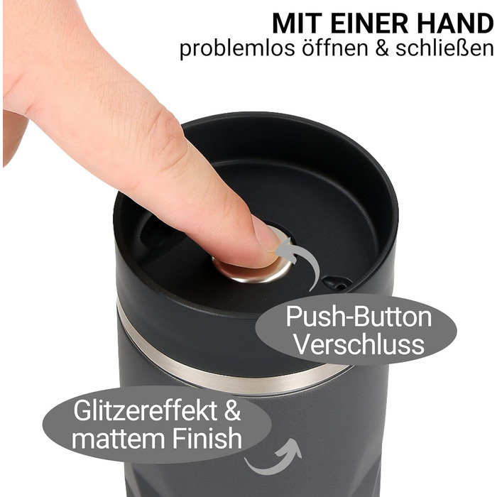 Термокружка Elasto з нержавіючої сталі, 450 мл, з індивідуальною гравіюванням, витримує протікання, термоізольована (Сірий шифер)