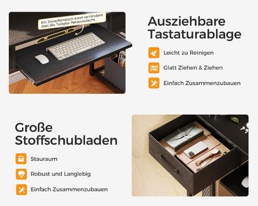 Комп'ютерний стіл ODK з ящиками 120x48 см, з полицею, для дому та офісу, чорний