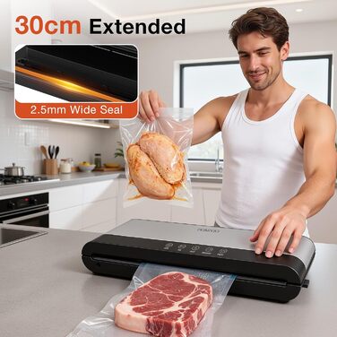 Вакууматор для продуктів з нержавіючої сталі SJ2085: потужність 85 кПа, режими «Сухий/Вологий», подвійна герметизація, LED-панель та зовнішній відсмоктувач, 20 пакетів у комплекті